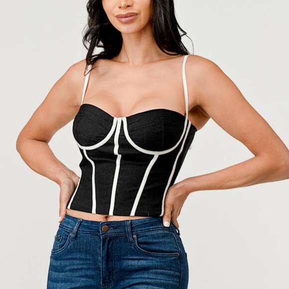 NWT - Chic Contrast trim cropped cami top - white - Picture 6 of 10